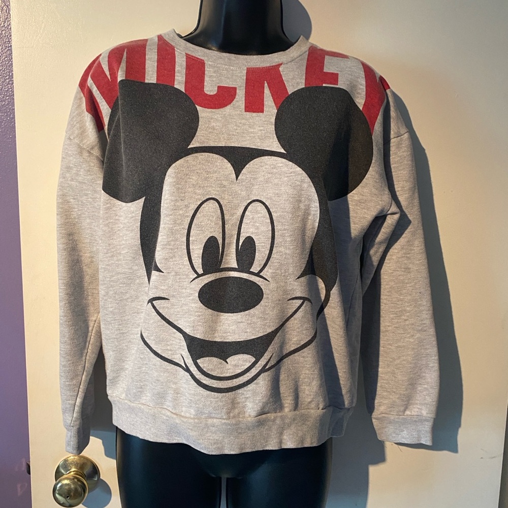 Disney Gray and Red Mickey Mouse Crewneck Sweatshirt Size S